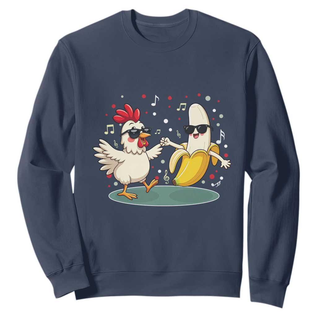 Funny Banana Chicken Dance Sweatshirt Chaos Dance Meme Graphic TS12 Navy Print Your Wear