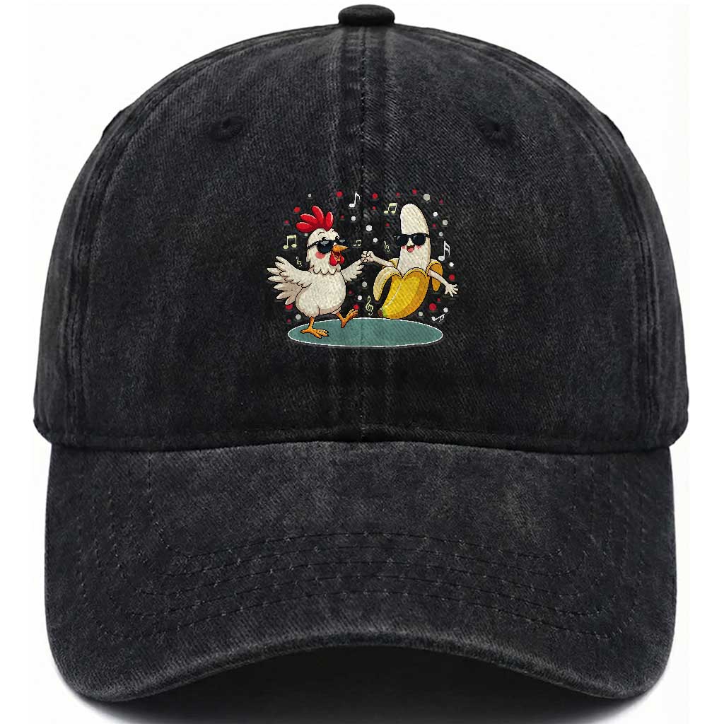 Funny Banana Chicken Dance Washed Cotton Baseball Cap Chaos Dance Meme Graphic TS12 Print Your Wear
