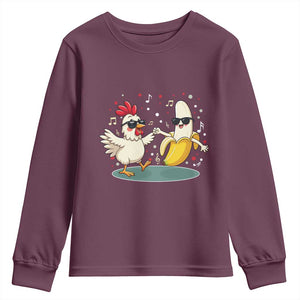 Funny Banana Chicken Dance Youth Sweatshirt Chaos Dance Meme Graphic TS12 Maroon Print Your Wear