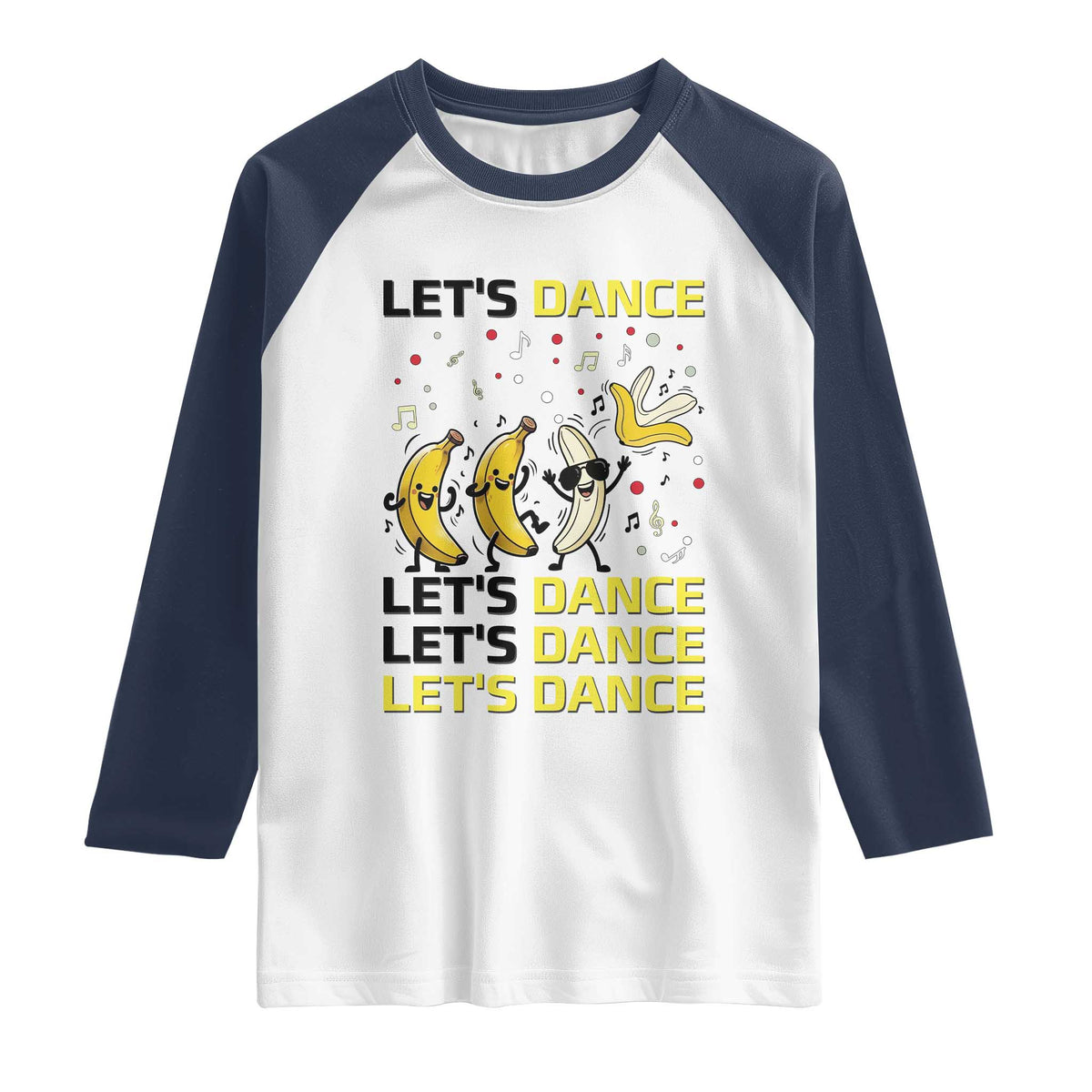 Funny Dancing Banana Raglan Shirt Lets Dance Silly Meme Graphic TS12 White Navy Print Your Wear