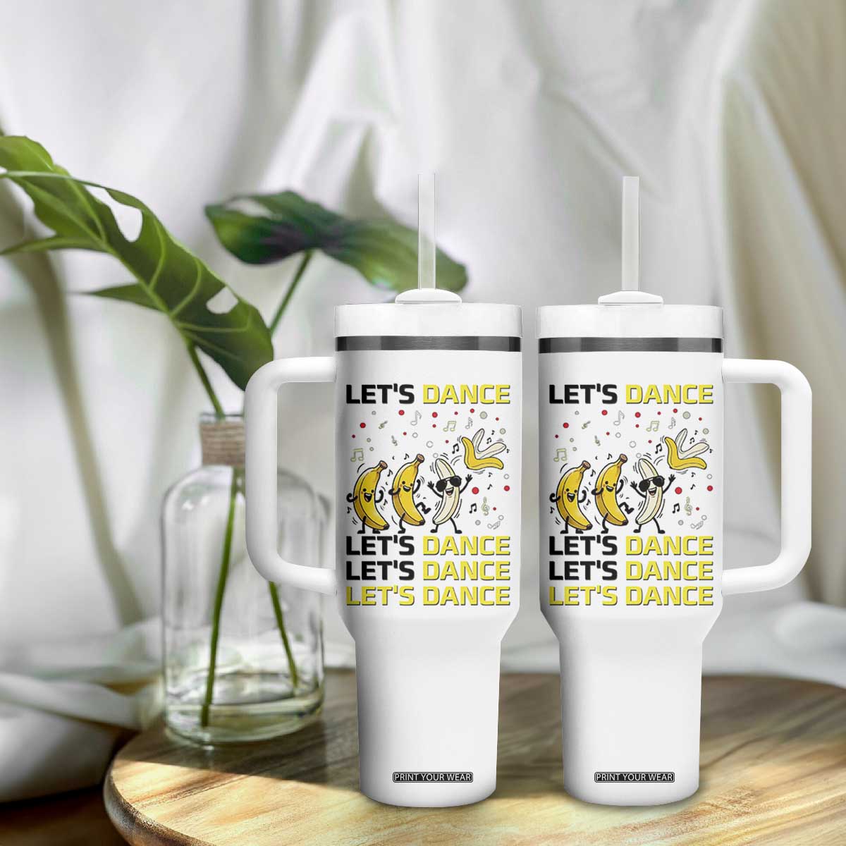 Funny Dancing Banana Tumbler With Handle Lets Dance Silly Meme Graphic TS12 Print Your Wear