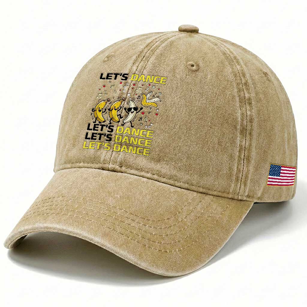 Funny Dancing Banana Washed Cotton Baseball Cap Lets Dance Silly Meme Graphic TS12 Print Your Wear