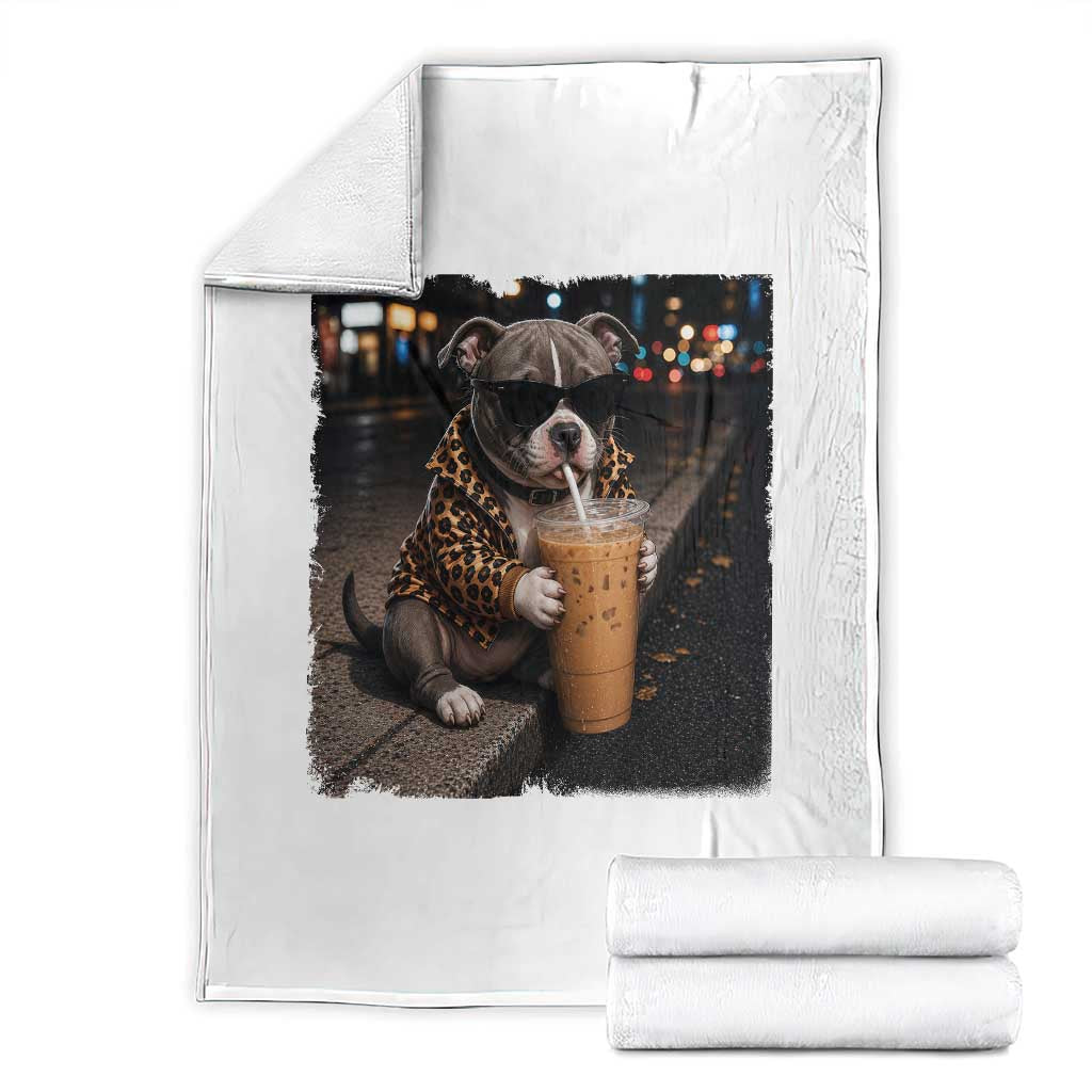 Funny Pitbull Drinking Coffee Throw Blanket Dog Meme Caffeine Graphic TS12 White Print Your Wear