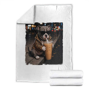 Funny Pitbull Drinking Coffee Throw Blanket Dog Meme Caffeine Graphic TS12 White Print Your Wear