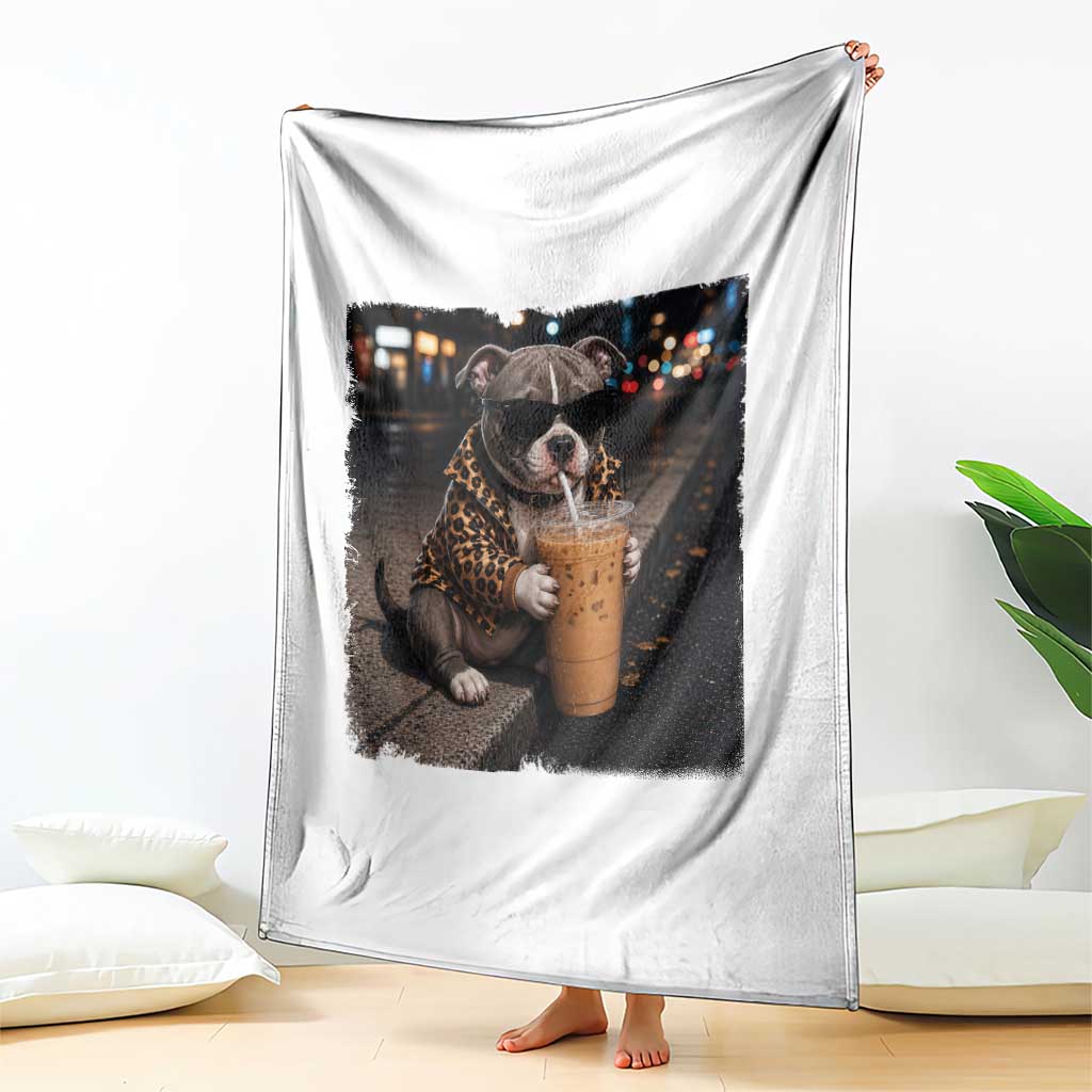 Funny Pitbull Drinking Coffee Throw Blanket Dog Meme Caffeine Graphic TS12 Print Your Wear