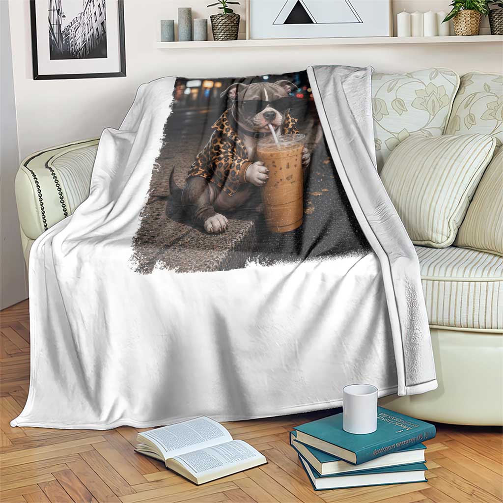Funny Pitbull Drinking Coffee Throw Blanket Dog Meme Caffeine Graphic TS12 Print Your Wear