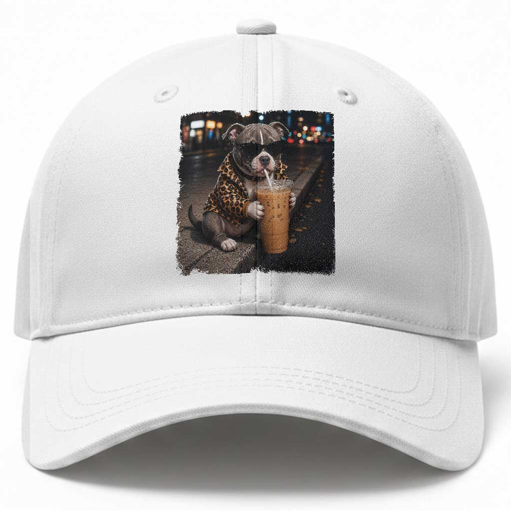 Funny Pitbull Drinking Coffee Baseball Cap Dog Meme Caffeine Graphic TS12 Print Your Wear
