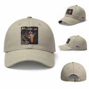 Funny Pitbull Drinking Coffee Baseball Cap Dog Meme Caffeine Graphic TS12 Baseball Cap Universal Fit Beige Print Your Wear