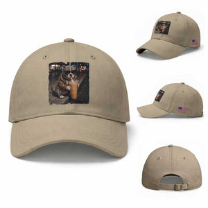 Funny Pitbull Drinking Coffee Baseball Cap Dog Meme Caffeine Graphic TS12 Baseball Cap Universal Fit Khaki Print Your Wear
