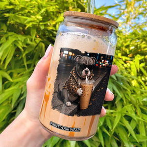 Funny Pitbull Drinking Coffee Glass Can Dog Meme Caffeine Graphic TS12 White Print Your Wear