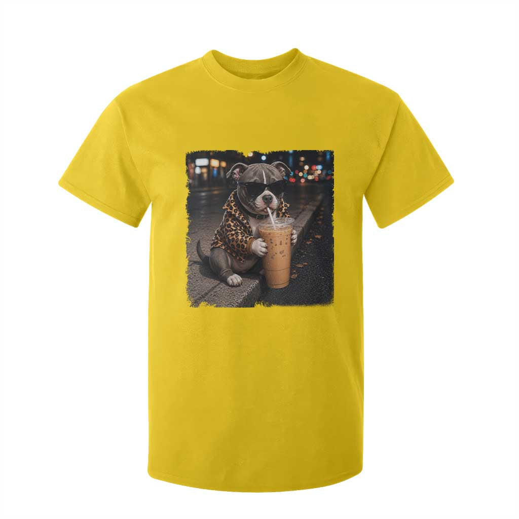 Funny Pitbull Drinking Coffee T Shirt For Kid Dog Meme Caffeine Graphic TS12 Daisy Print Your Wear