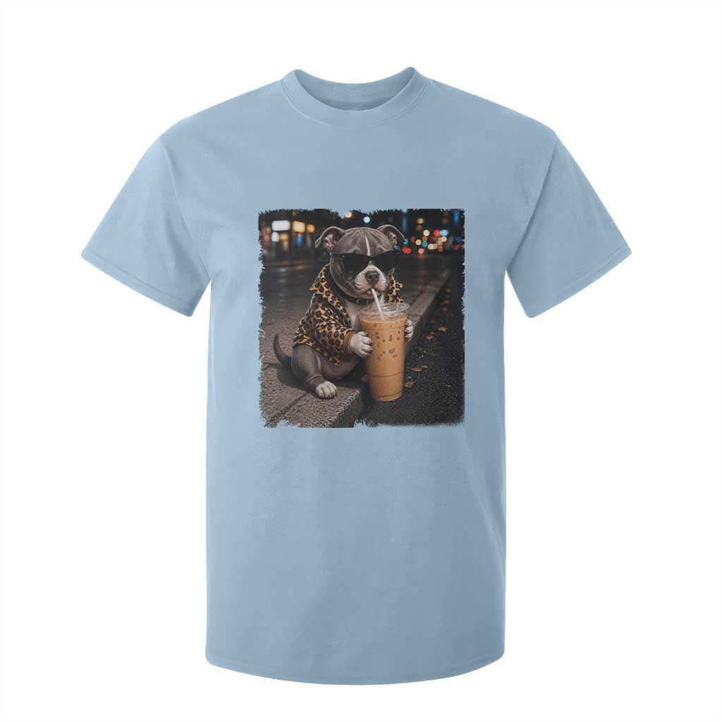 Funny Pitbull Drinking Coffee T Shirt For Kid Dog Meme Caffeine Graphic TS12 Light Blue Print Your Wear
