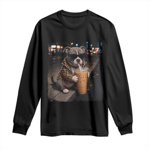 Funny Pitbull Drinking Coffee Long Sleeve Shirt Dog Meme Caffeine Graphic TS12 Black Print Your Wear