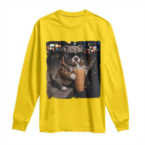 Funny Pitbull Drinking Coffee Long Sleeve Shirt Dog Meme Caffeine Graphic TS12 Daisy Print Your Wear
