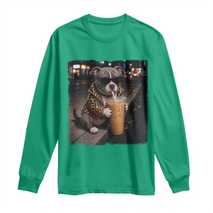 Funny Pitbull Drinking Coffee Long Sleeve Shirt Dog Meme Caffeine Graphic TS12 Irish Green Print Your Wear