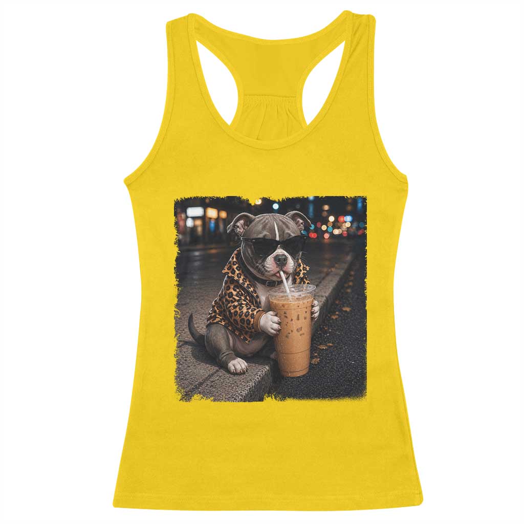 Funny Pitbull Drinking Coffee Racerback Tank Top Dog Meme Caffeine Graphic TS12 Daisy Print Your Wear