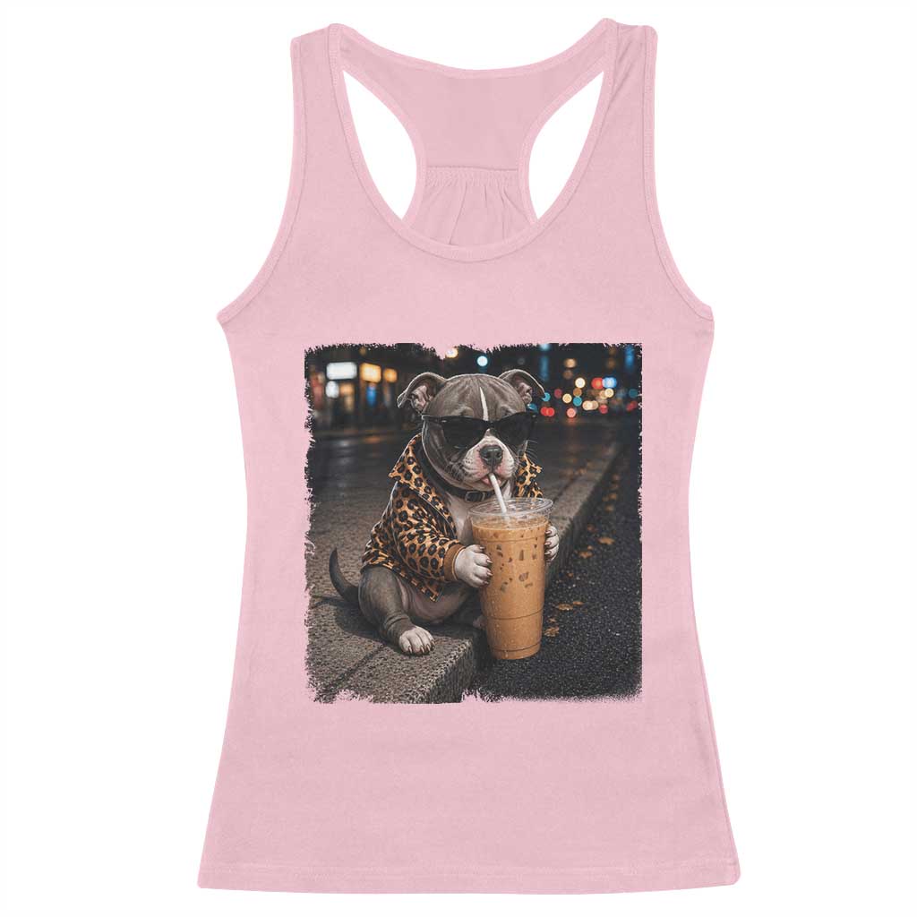 Funny Pitbull Drinking Coffee Racerback Tank Top Dog Meme Caffeine Graphic TS12 Light Pink Print Your Wear