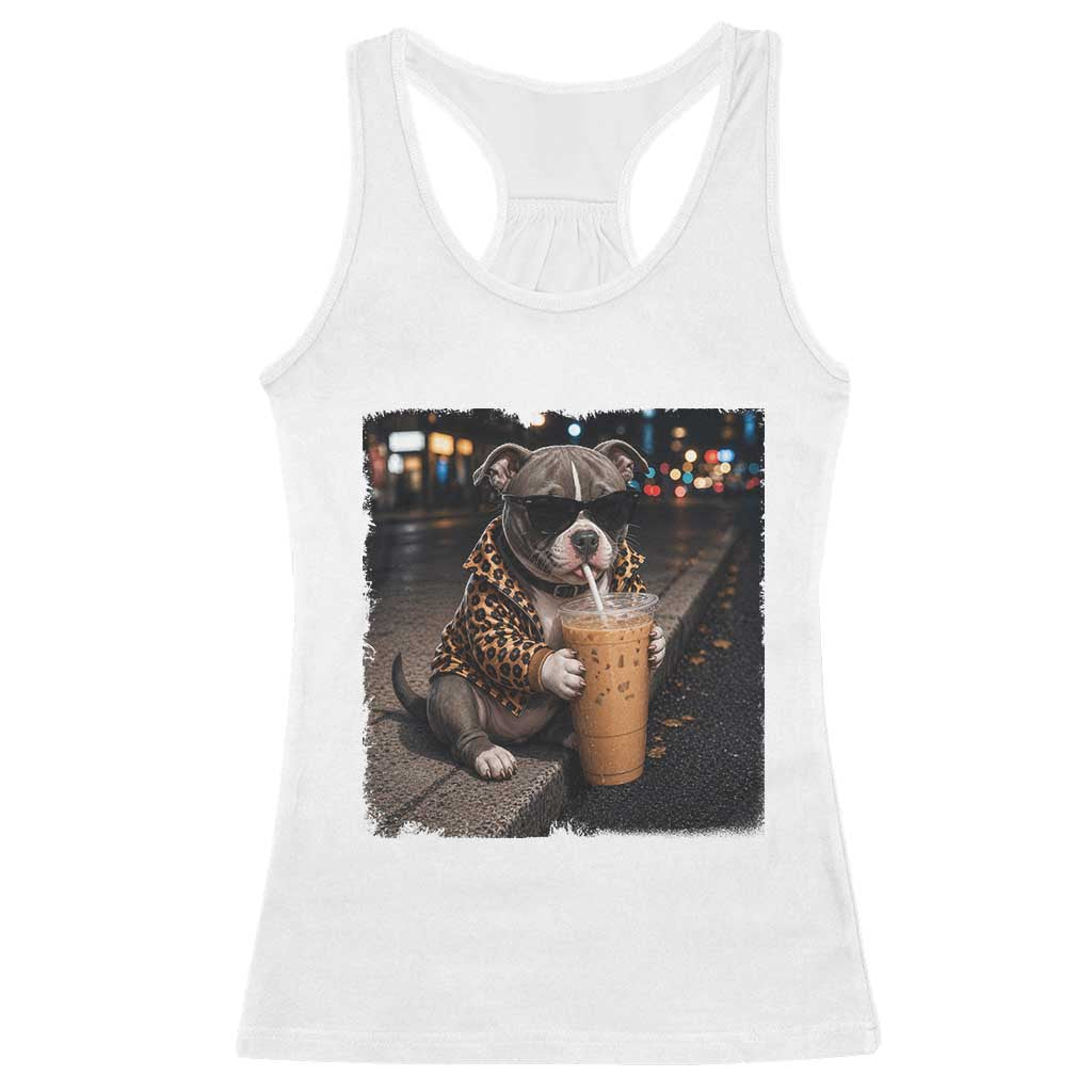 Funny Pitbull Drinking Coffee Racerback Tank Top Dog Meme Caffeine Graphic TS12 White Print Your Wear
