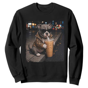 Funny Pitbull Drinking Coffee Sweatshirt Dog Meme Caffeine Graphic TS12 Black Print Your Wear