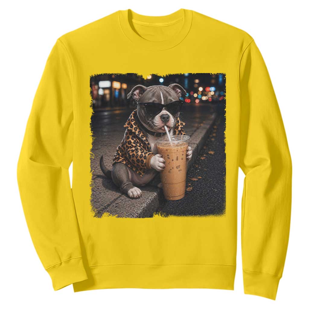 Funny Pitbull Drinking Coffee Sweatshirt Dog Meme Caffeine Graphic TS12 Daisy Print Your Wear