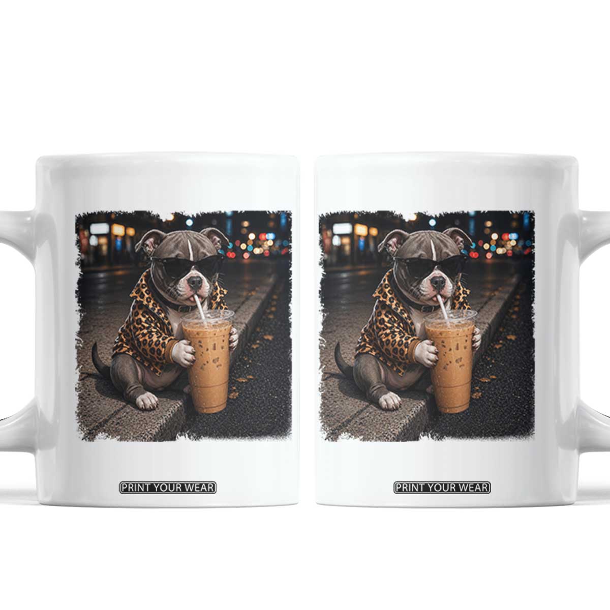 Funny Pitbull Drinking Coffee Coffee Mug Dog Meme Caffeine Graphic TS12 White Print Your Wear