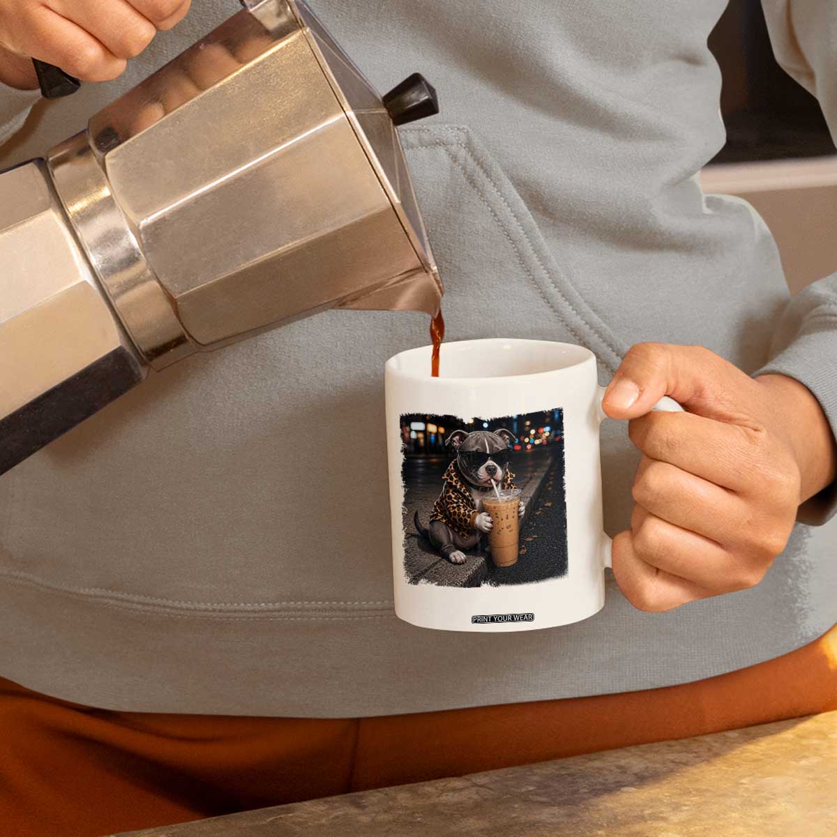 Funny Pitbull Drinking Coffee Coffee Mug Dog Meme Caffeine Graphic TS12 Print Your Wear