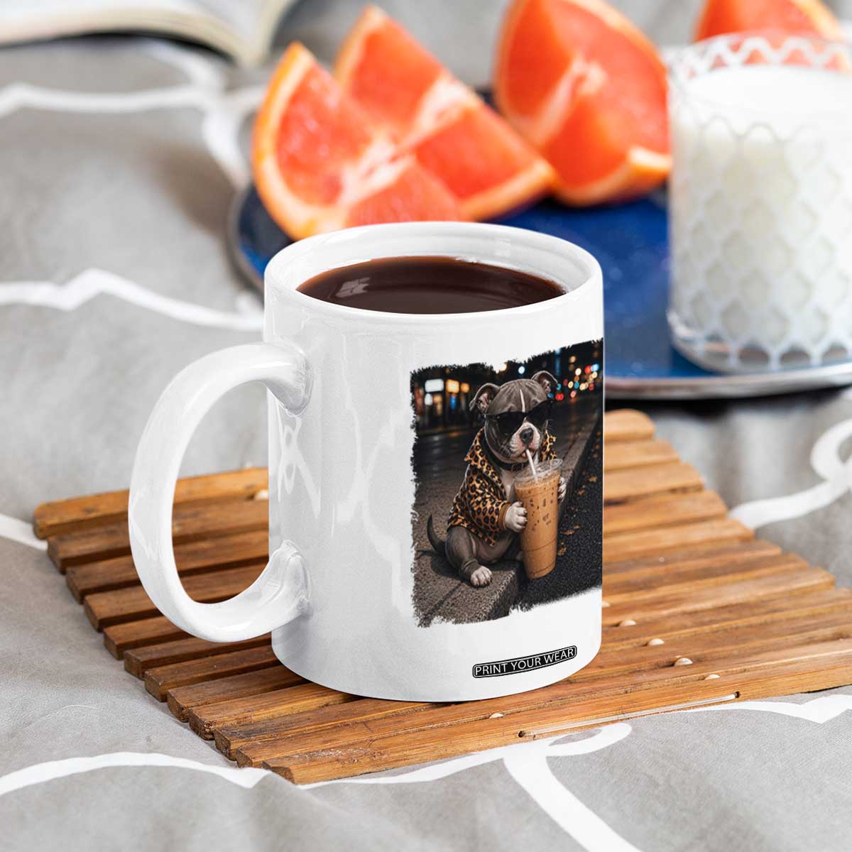 Funny Pitbull Drinking Coffee Coffee Mug Dog Meme Caffeine Graphic TS12 Print Your Wear