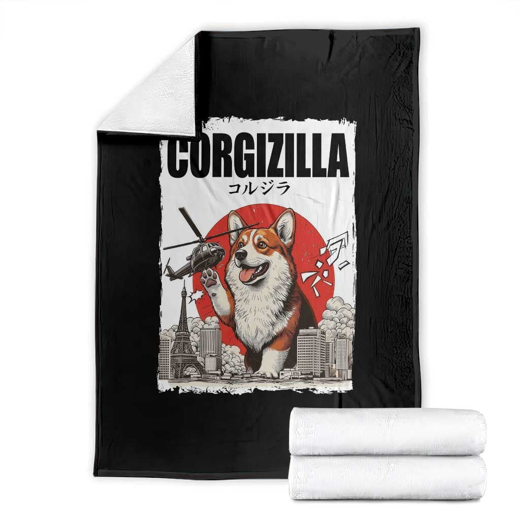 Corgizilla Giant Throw Blanket Funny Corgi Monster Roaring Tokyo Japan TS12 Black Print Your Wear