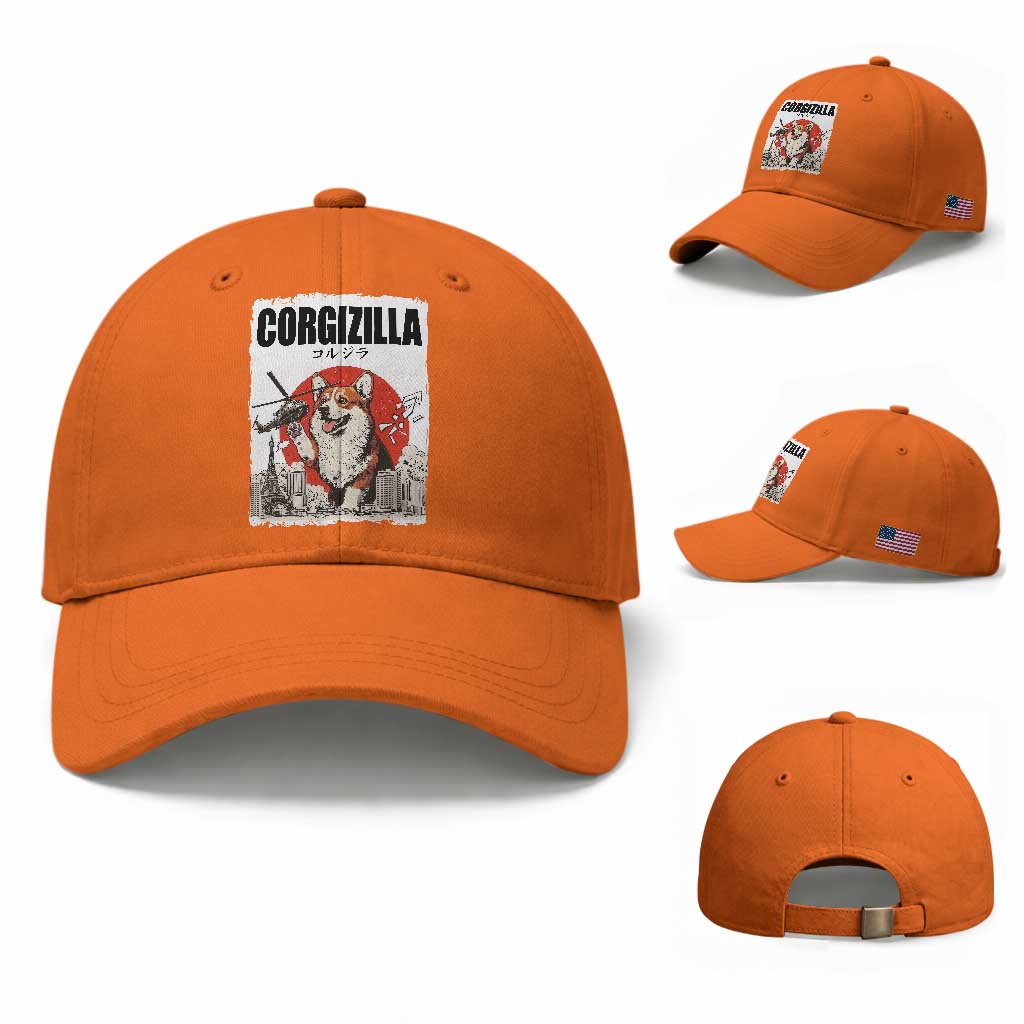Corgizilla Giant Baseball Cap Funny Corgi Monster Roaring Tokyo Japan TS12 Baseball Cap Universal Fit Orange Print Your Wear
