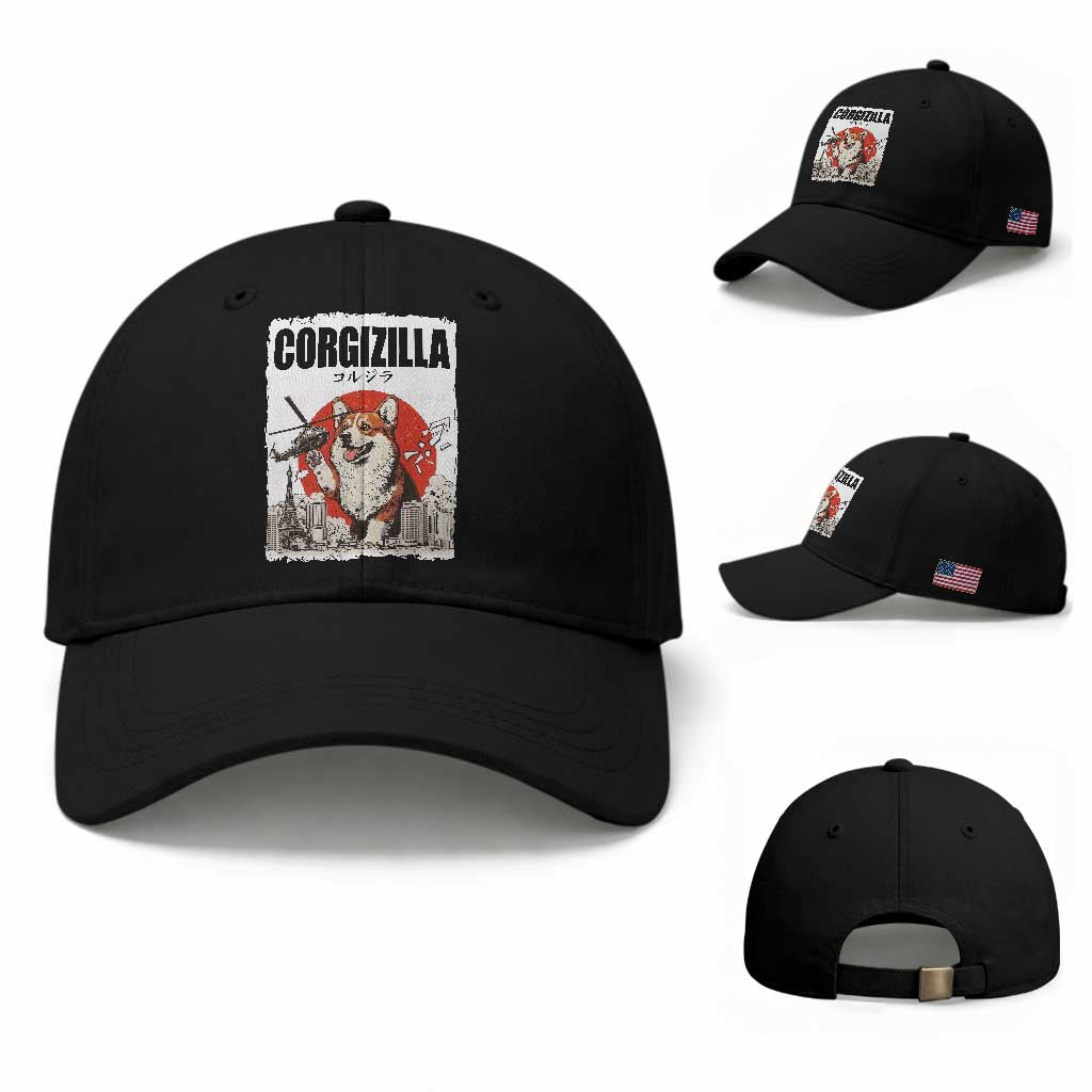 Corgizilla Giant Baseball Cap Funny Corgi Monster Roaring Tokyo Japan TS12 Baseball Cap Universal Fit Black Print Your Wear
