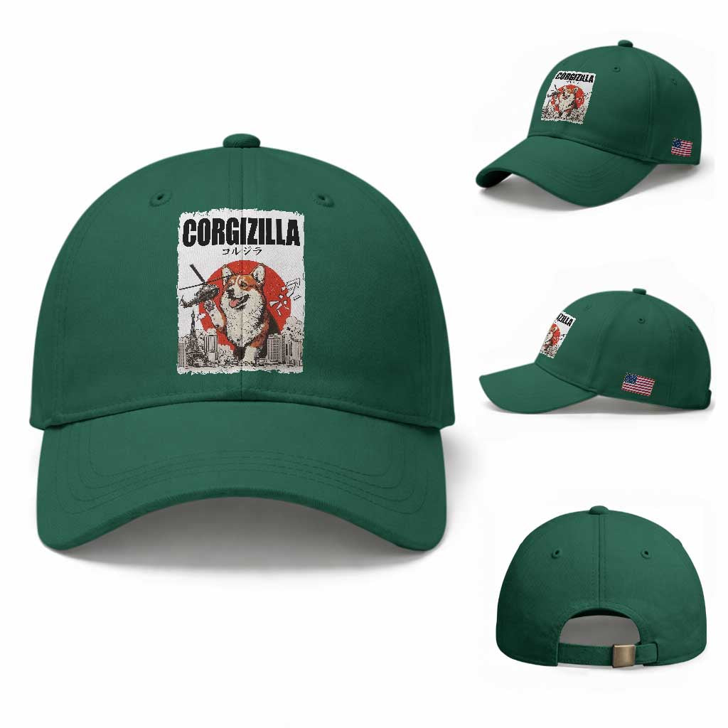 Corgizilla Giant Baseball Cap Funny Corgi Monster Roaring Tokyo Japan TS12 Baseball Cap Universal Fit Irish Green Print Your Wear