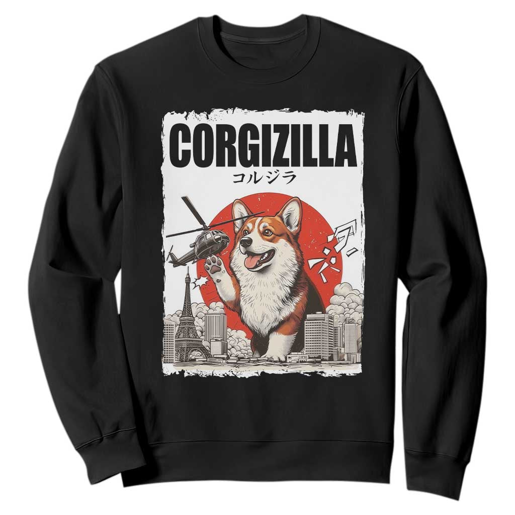 Corgizilla Giant Sweatshirt Funny Corgi Monster Roaring Tokyo Japan TS12 Black Print Your Wear