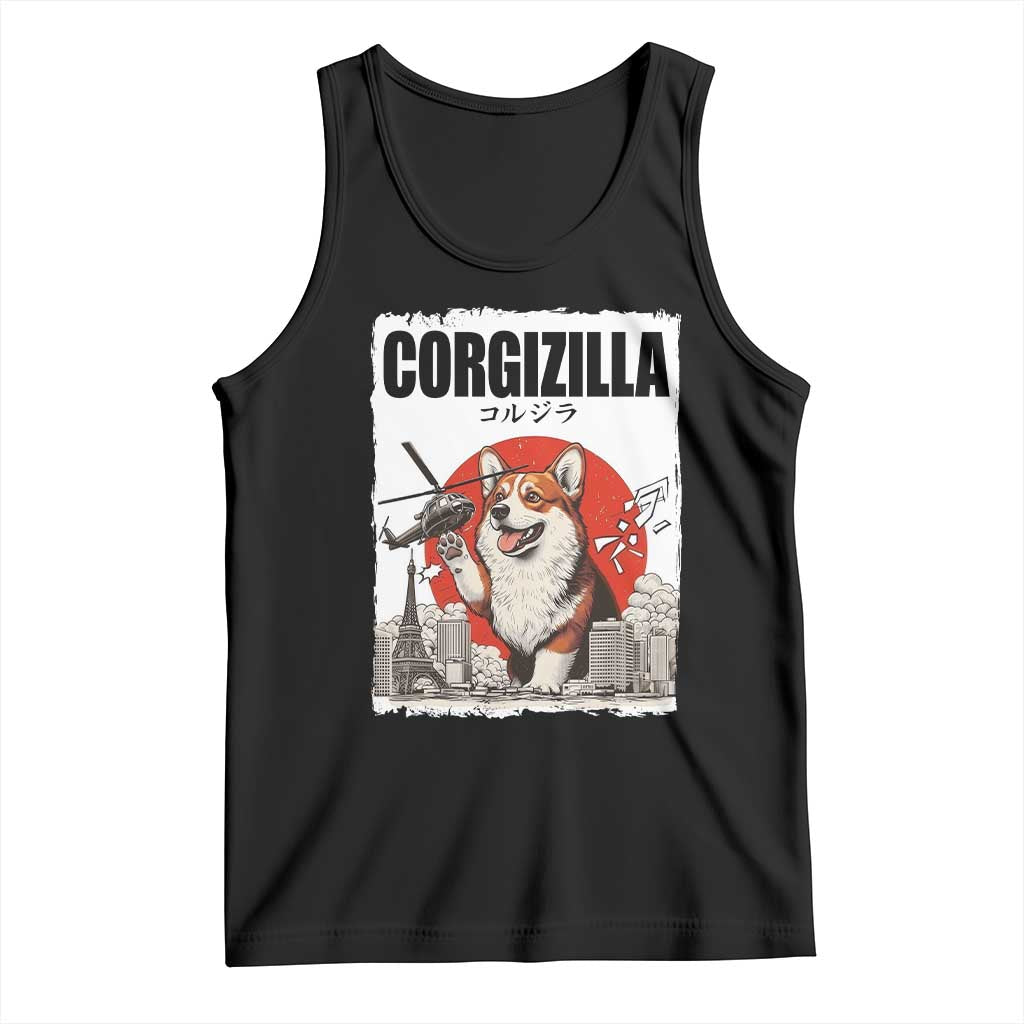 Corgizilla Giant Tank Top Funny Corgi Monster Roaring Tokyo Japan TS12 Black Print Your Wear