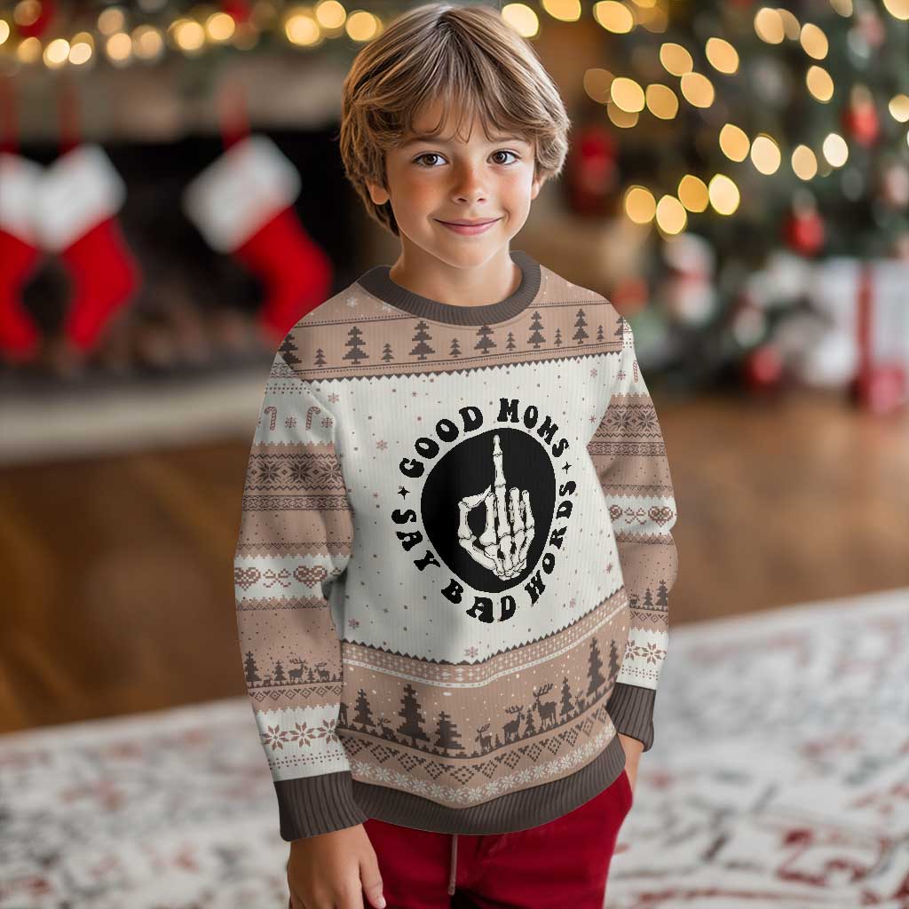 Funny Skeleton Mom Quote Ugly Christmas Sweater Good Moms Say Bad Words TS12 Mocha Mousse Print Your Wear