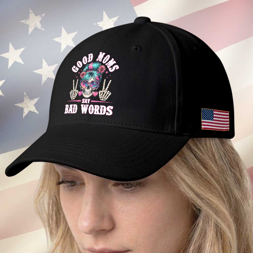Skeleton Messy Bun Mom Baseball Cap Good Moms Say Bad Words TS12 Print Your Wear