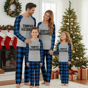 Funny Trophy Husband Plaid Pajama Set Sarcastic Marriage Quote TS12 Blue Plaid Print Your Wear