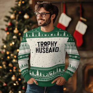 Funny Trophy Husband Ugly Christmas Sweater Sarcastic Marriage Quote TS12 Beige Green Print Your Wear