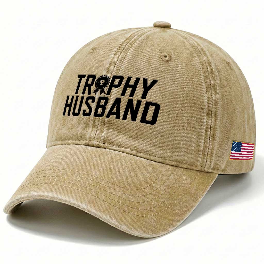 Funny Trophy Husband Washed Cotton Baseball Cap Sarcastic Marriage Quote TS12 Print Your Wear