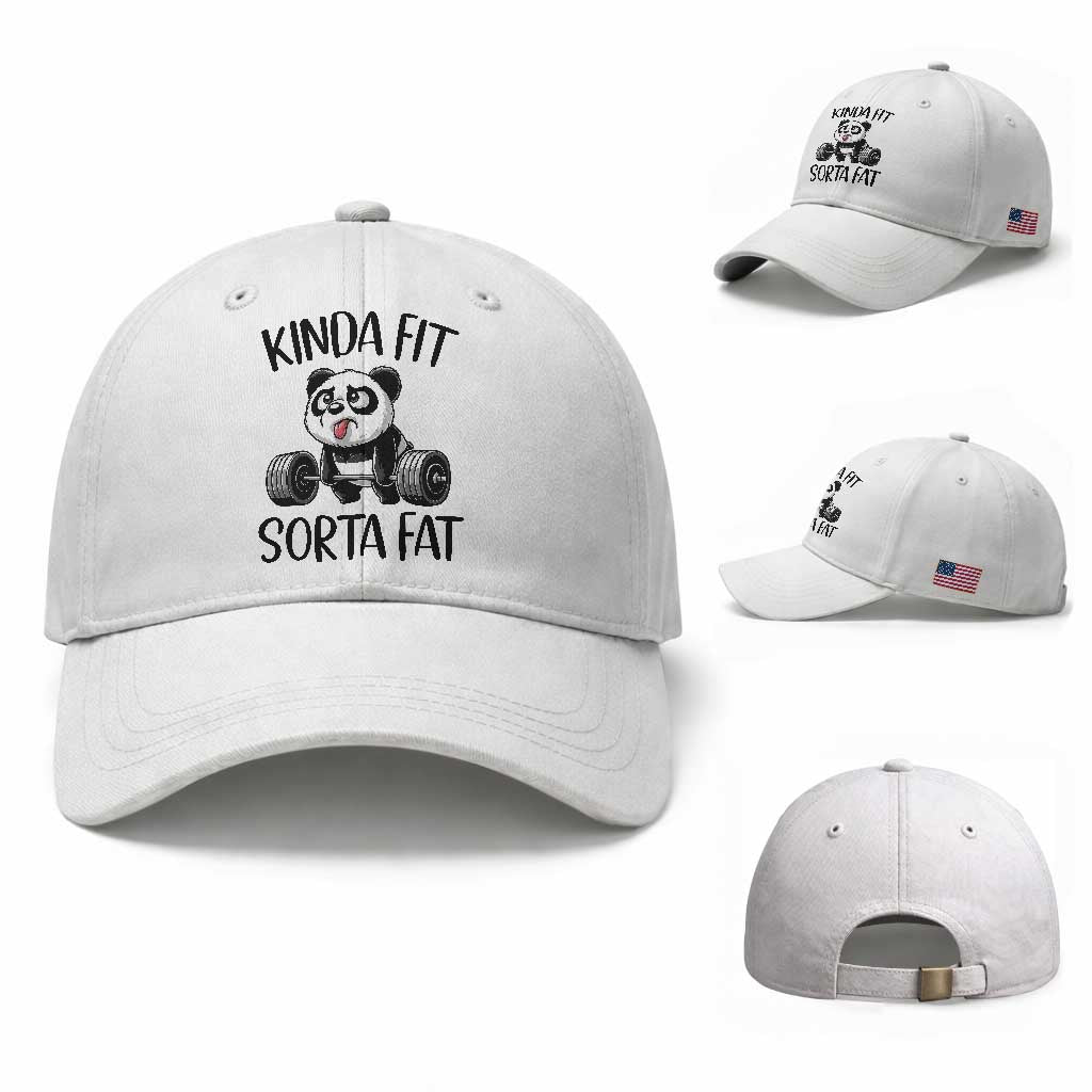 Funny Gym Panda Lover Baseball Cap Kinda Fit Sorta Fat TS12 Baseball Cap Universal Fit White Print Your Wear