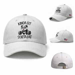 Funny Gym Panda Lover Baseball Cap Kinda Fit Sorta Fat TS12 Baseball Cap Universal Fit White Print Your Wear