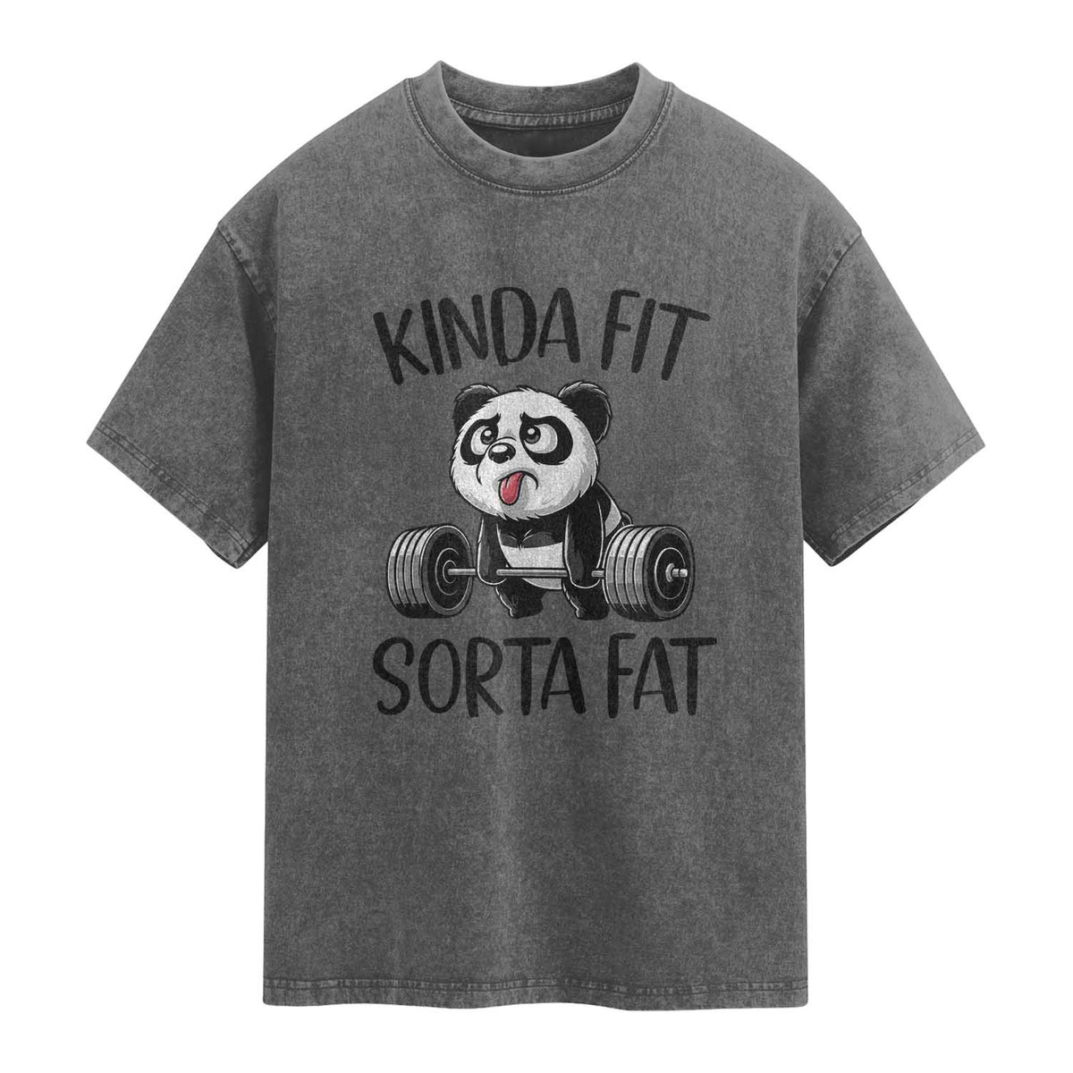 Funny Gym Panda Lover Washed Cotton T-Shirt Kinda Fit Sorta Fat