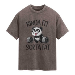 Funny Gym Panda Lover Washed Cotton T-Shirt Kinda Fit Sorta Fat