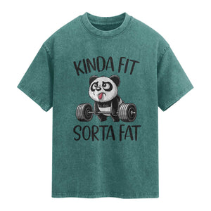 Funny Gym Panda Lover Washed Cotton T-Shirt Kinda Fit Sorta Fat