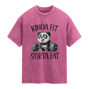 Funny Gym Panda Lover Washed Cotton T-Shirt Kinda Fit Sorta Fat