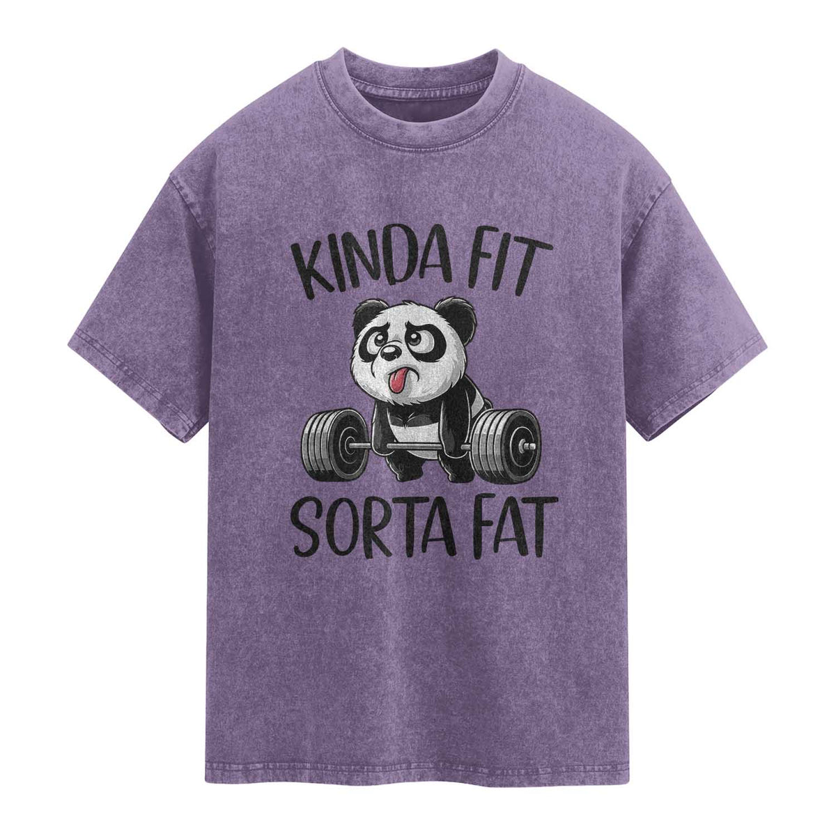 Funny Gym Panda Lover Washed Cotton T-Shirt Kinda Fit Sorta Fat