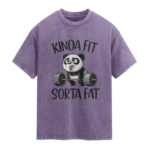 Funny Gym Panda Lover Washed Cotton T-Shirt Kinda Fit Sorta Fat