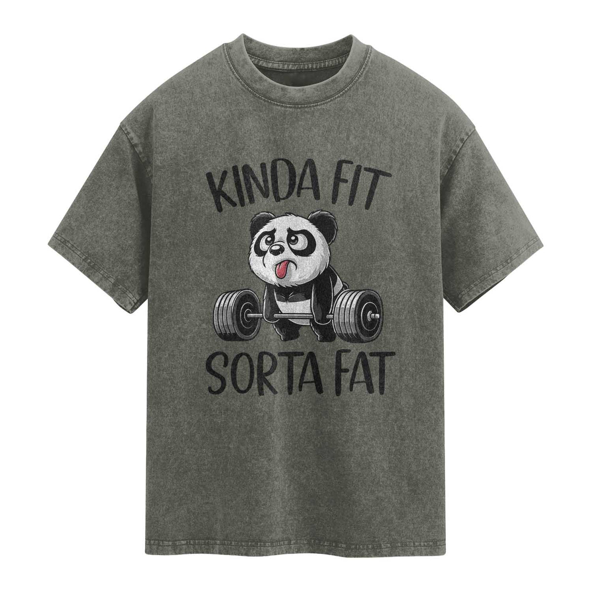 Funny Gym Panda Lover Washed Cotton T-Shirt Kinda Fit Sorta Fat