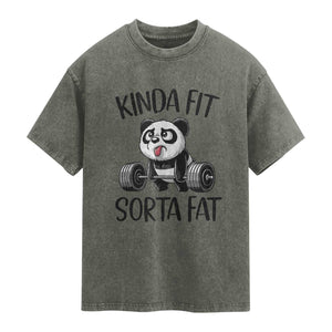 Funny Gym Panda Lover Washed Cotton T-Shirt Kinda Fit Sorta Fat