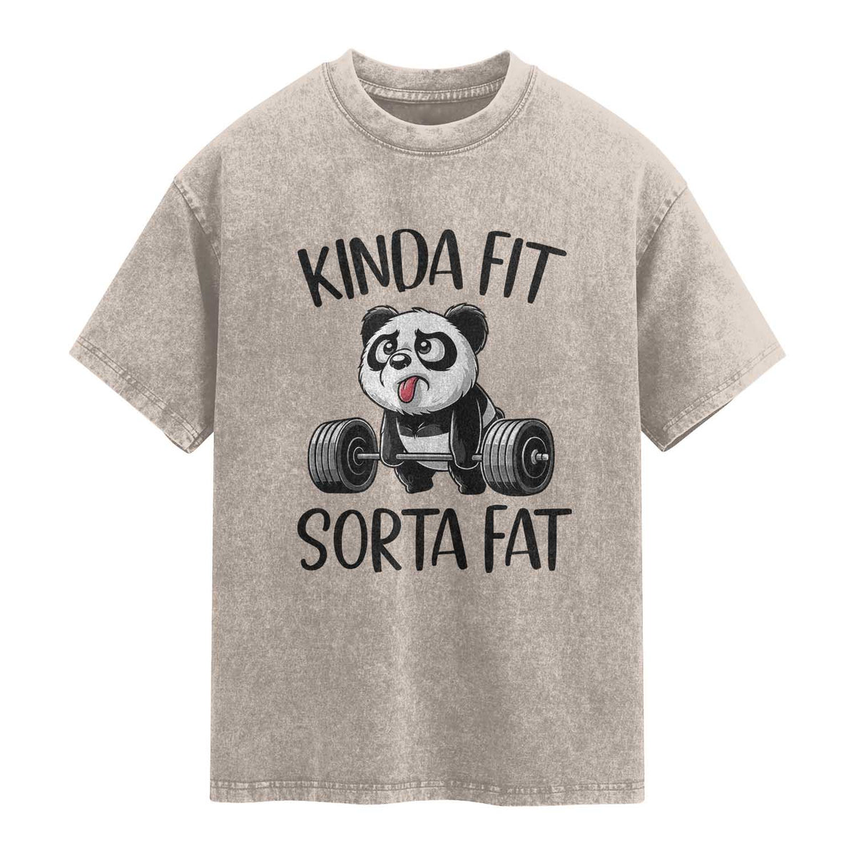 Funny Gym Panda Lover Washed Cotton T-Shirt Kinda Fit Sorta Fat