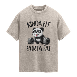 Funny Gym Panda Lover Washed Cotton T-Shirt Kinda Fit Sorta Fat
